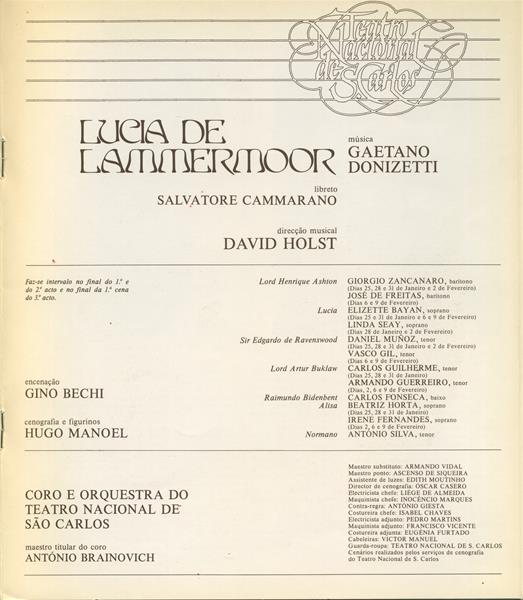 <span><p>Programa da produ��o “Lucia de Lammermoor” do TNSC, 1981-1982 e bilhete para a sess�o da tarde ? 31/1/1982.</p></span>