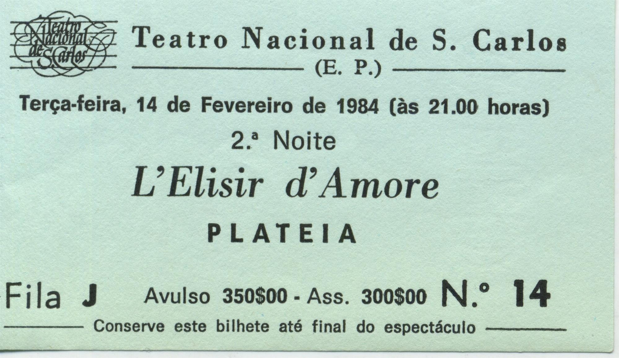 <span><p>Programa “Elixir de Amor”, 1984. Inclui programa de confer�ncias e bilhetes para a noite de 14/2/1984.</p></span>