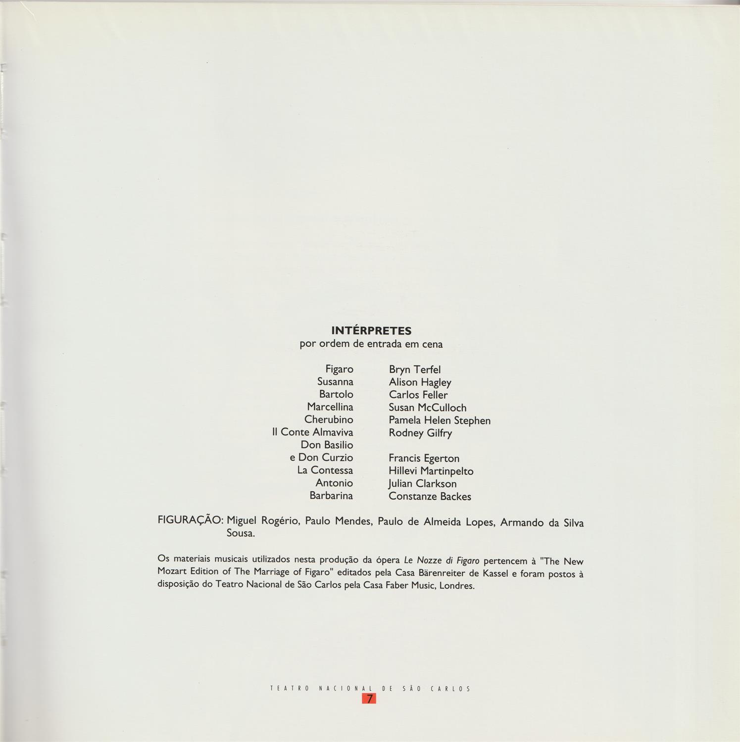 <span><p>Programa da �pera "Le nozze di F�garo". Digitaliza��o da capa e da ficha t�cnica do espect�culo.</p></span>