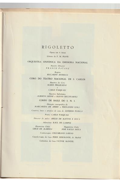 <span><p>Programa em papel da temporada de �pera de 1962 de Rigoletto Verdi.</p></span>