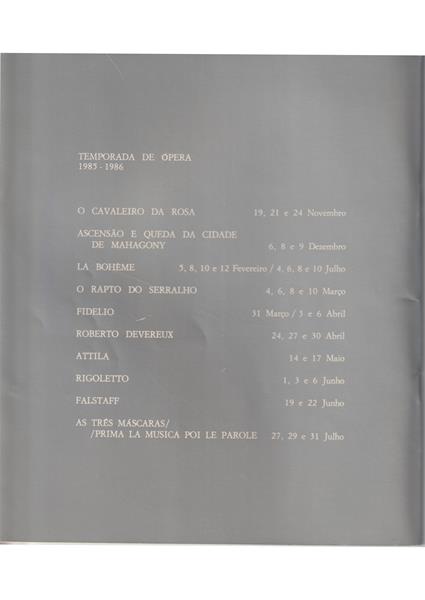 <span><p>Programa de temporada da �pera "Cavaleiro da Rosa" do TNSC de 1985/86</p></span>