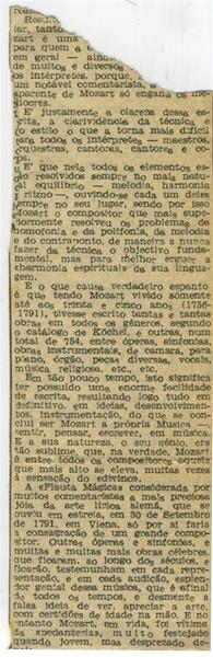 <span><p>Recorte do jornal (sem indica��o) sobre a “Flauta M�gica” de Mozart. Trata-se de uma cr�tica ao elenco e interpreta��o. Segundo a not�cia, a Orquestra Sinf�nica da Emissora Nacional tocou a partitura dirigida pelo maestro Gianfranco Rivoli.</p></span>