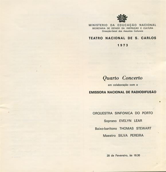 <span><p>Programa de r�cita do Quarto Concerto no TNSC a 20 de fevereiro de 1973.</p></span>