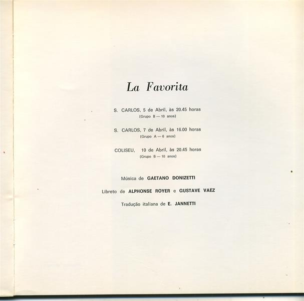 <span><p>Programa da r�cita La Favorita no TNSC, a 5 e 7 de abril 1974, e a 10 abril 1974 no Coliseu dos Recreios.</p></span>