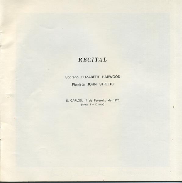 <span><p>Programa de recital no TNSC, 14 fevereiro 1975, com aut�grafos de John Streets e Elizabeth Harwood.</p></span>