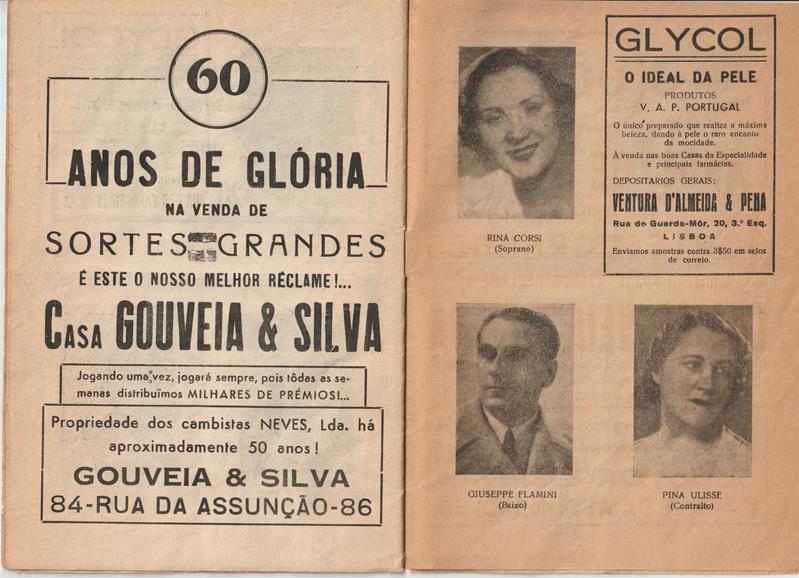 <span><p>Programa de temporada “Grande Companhia de �pera Italiana” no Coliseu de Lisboa em 1943. Programa-argumento do Coliseu dos Recreios de Lisboa com pre�o inscrito na capa. Custava 1 escudo e 50 centavos.</p></span>