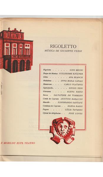 <span><p>Programa impresso em papel e vendido ao p�blico no espect�culo Rigoletto da temporada de 1950 no TNSC. Inclui duas adendas com informa��o sobre r�cita extraordin�ria “O Matrim�nio Secreto” e “Pr�ximos espect�culos”. Apenas foram digitalizadas a capa, p�gina com ficha art�stica e adendas.</p></span>