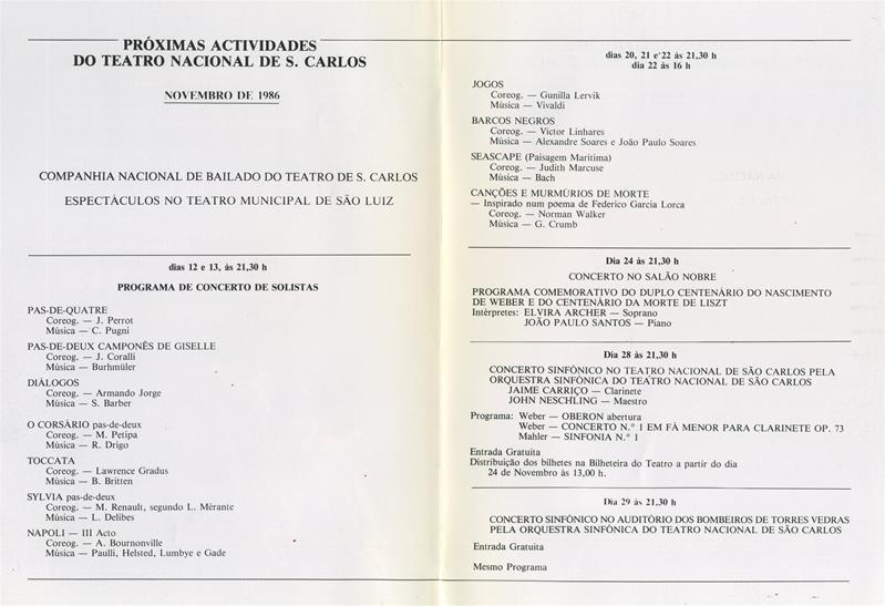 <span><p>Programa Temporada 1986-1987 do O Navio Fantasma, de Richard Wagner, a 9, 12 e 15 de Novembro de 1986 e a 19 de Novembro, no Porto (Rivoli).</p></span>