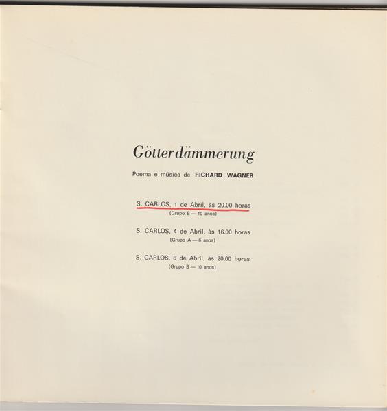 <span><p>Programas de sala da grande produ��o “Der Ring des Nibelungen ? G�tterd�mmerung / O anel do Nibelungo ? o crep�sculo dos deuses”, que corresponde � terceira parte.</p></span>