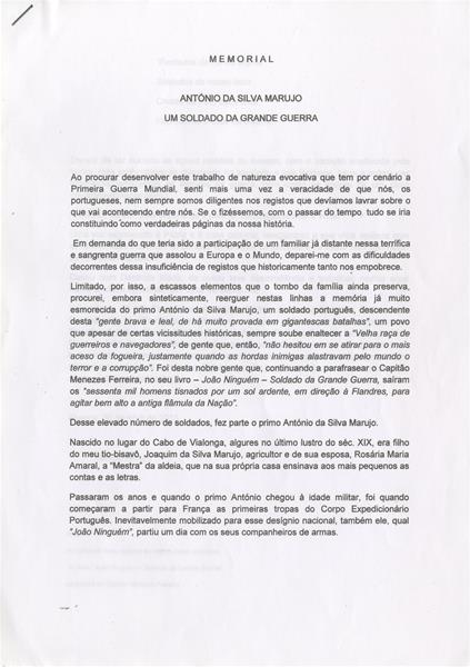 <span><p>Artigo sobre soldado na Grande Guerra da familia de Alfredo Marujo. A investiga��o integrou a produ��o da exposi��o no museu.</p></span>