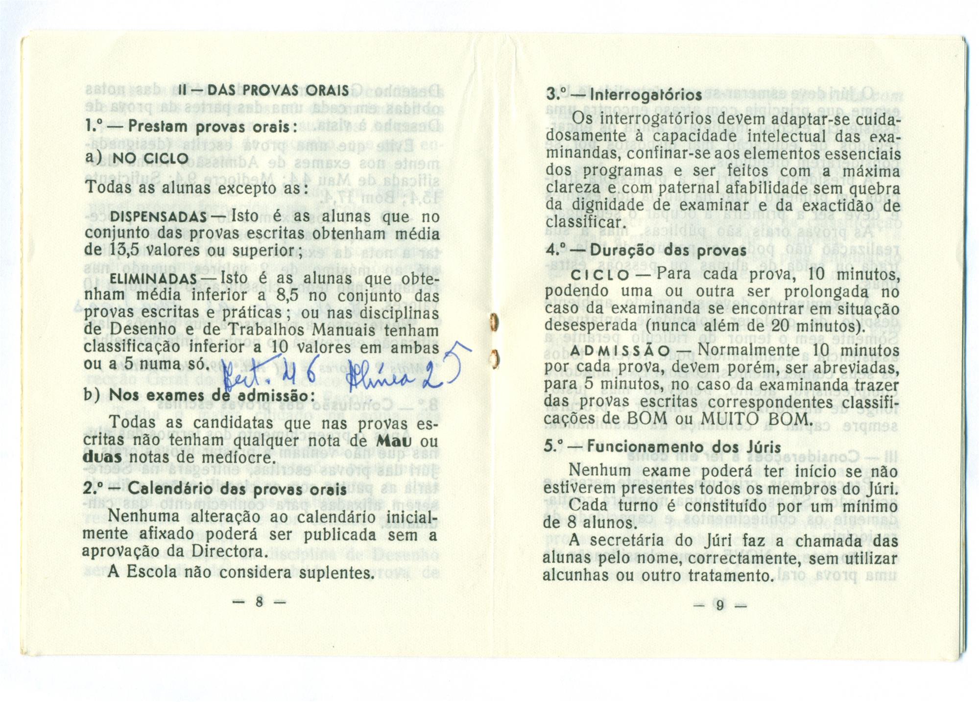 <span><p>Livro de instru��es de exame assinado pela professora D�lia Prado Coelho, da Escola T�cnica Elementar Marquesa de Alorna datado de 1961. Os exames foram marcados para os dias 26 e 27 de junho, 2, 16 e 17 de julho, todos na sala 5. S. & M. Lda.</p><p><span>Cr�ditos: Altura: 13,5cm 
Largura: 10,5cm (fechado) 20,5cm (aberto)</span></p></span>