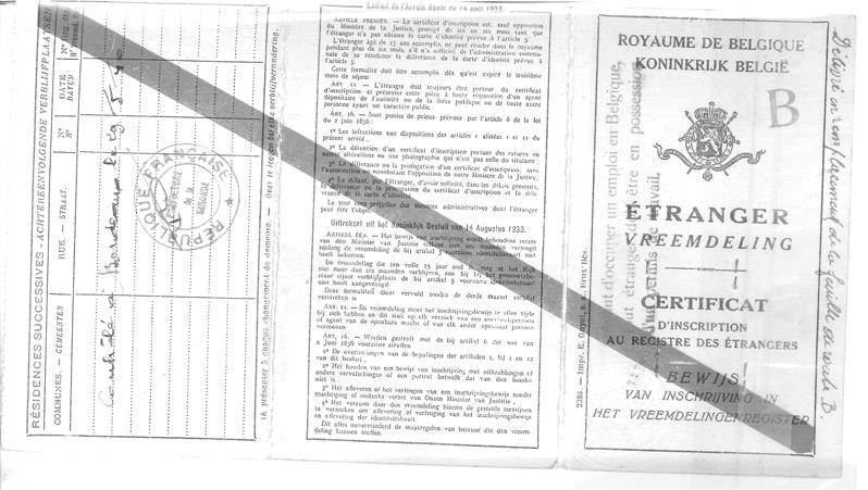 <span><p>Cart�o de identifica��o de estrangeiro residente em Bruxelas concedido a Abraham Rozenfeld a 13/11/1939 com validade at� 13/11/1940.</p></span>