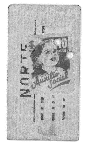 <span><p>Bilhete de comboio de segunda classe de Fuentes de O�oro datado de 21 de Junho 1940.</p></span>