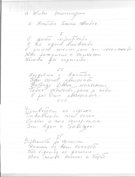 <span><p>Poema de duas p�ginas escrito por Maria Helena Barros e dedicado a Aristides de Sousa Mendes.</p></span>