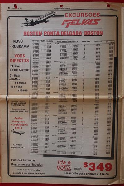 <span><p>Jornal “Portuguese Times” de 23/04/1987, ano XV, n.� 834 publicado em New Bedford, Massachussets, em portugu�s, a cores, com publicidade, not�cias. Not�cia da p�g.2: “Criada uma bolsa de estudo em nome de Aristides Mendes”. 4 p�ginas.</p></span>