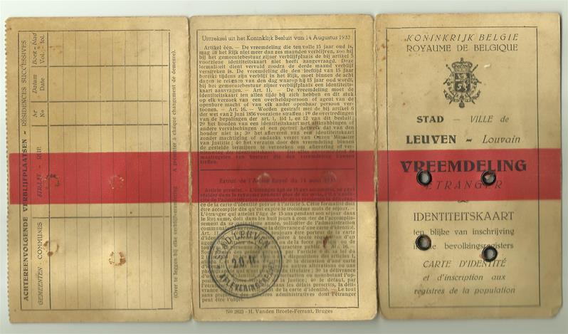 <span><p>Cart�o de identifica��o da B�lgica (Leuven) concedido a Francelina de Barros. Emitido em 16/11/1935 com validade at� 16/11/1937.</p></span>