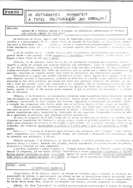 <span><p>Suplemento Informativo de 12 de Fevereiro de 1974.
Boletim da Associa��o de Estudantes do IST sobre a luta estudantil, nomeadamente de Medicina, e sobre as lutas populares da Marinha Grande, da Lisnave e de outras Associa��es de Estudantes.</p></span>