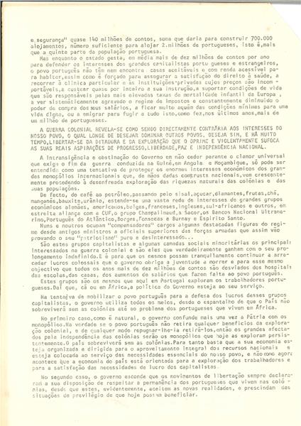 <span><p>Folheto de 8 de Abril de 1973, de distribui��o p�blica pelo fim da Guerra Colonial, com a distribui��o mais ampla poss�vel.</p></span>