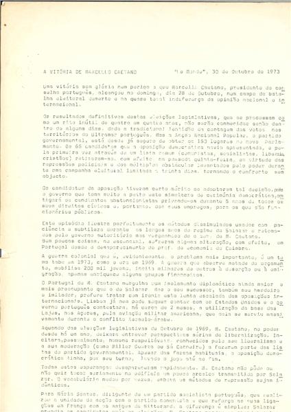 <span><p>Tradu��o feita pela Associa��o de Estudantes) de um artigo do jornal Le Monde, sobre o resultado das elei��es de 28 de Outubro de 1973.</p></span>