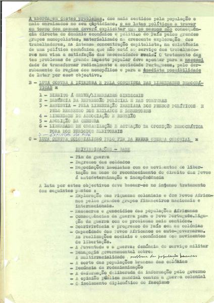 <span><p>Folheto de divulga��o interna com os objectivos principais a atingir com a interven��o no per�odo eleitoral. Documento para discuss�o do programa eleitoral da CDE de 1973.</p></span>