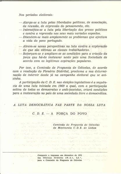 <span><p>Folheto de divulga��o p�blica de Setembro de 1973 com apelo ao voto na CDE.</p></span>