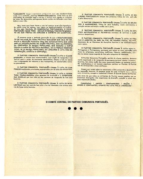 <span><p>Folheto de 4 p�ginas com transcri��o de uma emiss�o da “R�dio Portugal Livre”. Emitido pela “R�dio Portugal Livre” no dia 22 de Setembro de 1968.</p></span>
