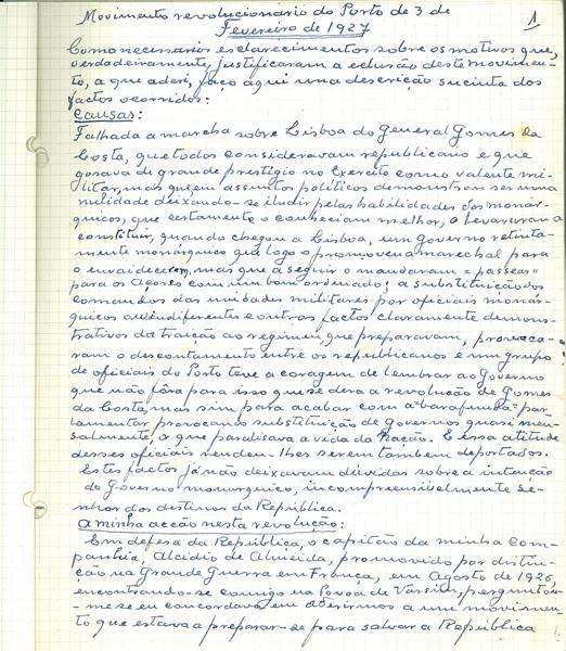 <span><p>Caderno de apontamentos - Movimento revolucion�rio do Porto de 3 de Fevereiro de 1927. Nota sobre as suas causas e motivos da sua derrota.</p></span>