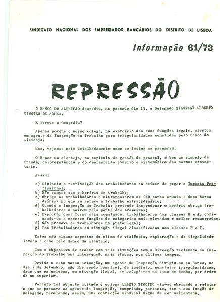 <span><p>V�rios recortes e not�cias relativos �s manifesta��es do sindicato dos banc�rios 18 de Junho de 1973.</p></span>