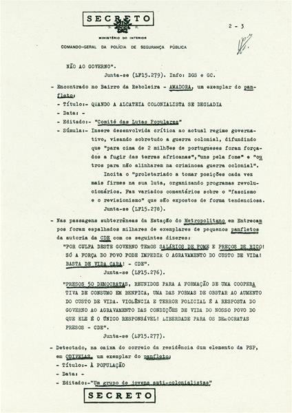 <span><p>Edi��o dos relat�rios da PIDE relativamente aos sectores potencialmente perigosos, no qual os banc�rios apareciam muito referenciados. Nos dia 9 de Abril, a 15 dias da Revolu��o o sindicato dos banc�rios promove uma reuni�o, no Clube art�stico de Torres Vedras. A reuni�o foi proibida e o controlo policial era t�o intenso que detectaram a chegada a esta cidade de 12 indiv�duos, provenientes de outras localidades transportados em autom�veis para participarem nessa reuni�o.</p></span>