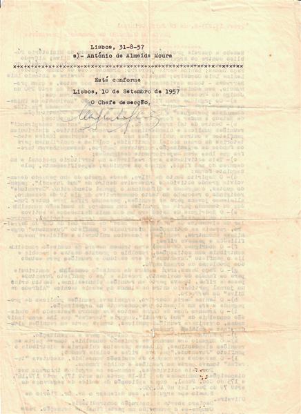 <span><p>Processo de abertura de Ant�nio Espirito Santo da Silva e de outros 8 jovens a 10 de Setembro de 1957.
Mandato de captura do contribuinte e despacho da instru��o do processo.
Telegrama do advogado de defesa.</p></span>