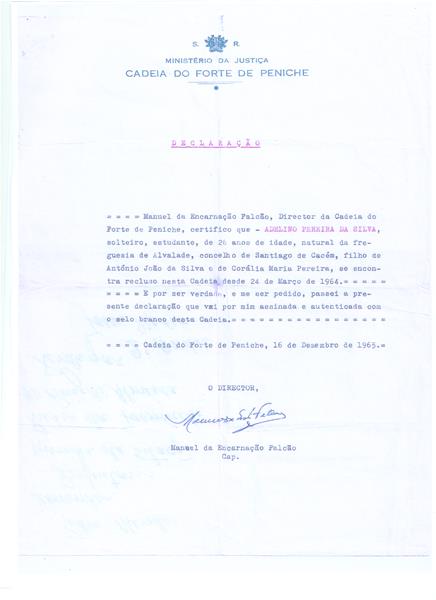 <span><p>V�rios documentos relativos � pris�o e casamento de Adelino Pereira da Silva: ficha individual da PIDE, boletim de casamento e carimbos de apresenta��o de Adelino Pereira Silva e da esposa.</p></span>