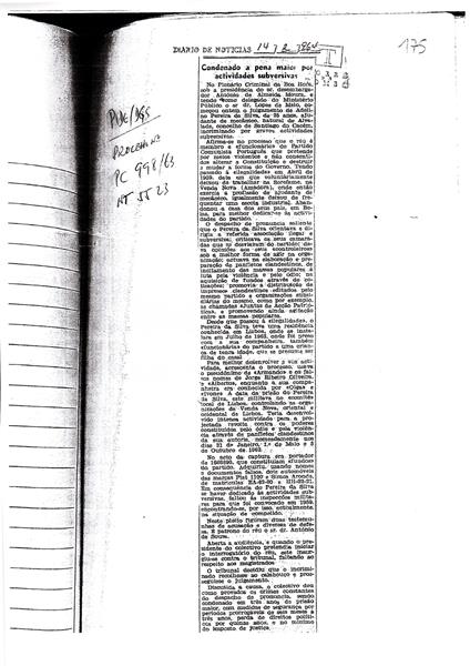 <span><p>Recortes de jornal referentes a Adelino Pereira da Silva e � esposa que tamb�m esteve presa numa outra ocasi�o.</p></span>
