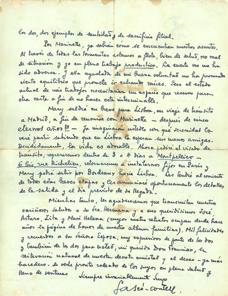 <span><p>Carta pessoal de Gasco-Contell para Francisco Cunha Leal, 23 de Novembro de 1946.</p></span>
