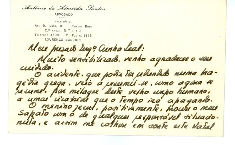 <span><p>Carta e envelope de Ant�nio de Almeida Santos para Francisco Cunha Leal, s.d., 2 p�ginas.</p></span>