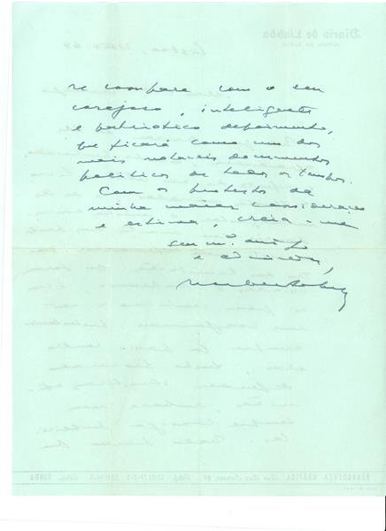 <span><p>Carta (imposs�vel perceber a assinatura) do Di�rio de Lisboa, 21 Fevereiro de 1964, 2 p�ginas.</p></span>