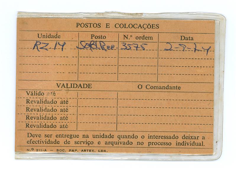<span><p>Cart�o de identifica��o militar de Belmiro Magalh�es n 07925774, Minist�rio do Ex�rcito, data de incorpora��o 7, de Setembro de 1974.</p></span>