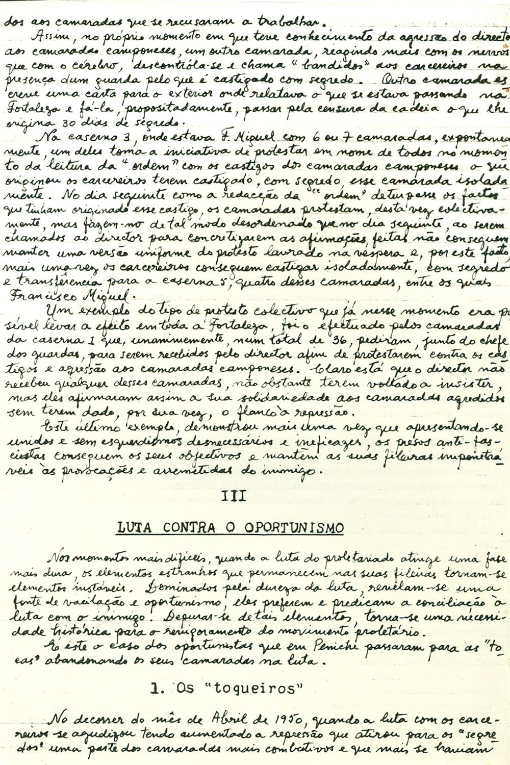 <span><p>“Quadro da situa��o que os nossos camaradas foram encontrar na fortaleza em meados de 1949”, Fevereiro de 1951.</p></span>