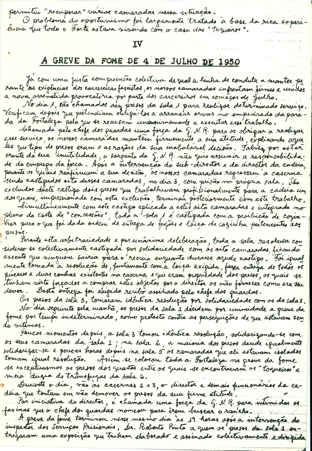 <span><p>“Quadro da situa��o que os nossos camaradas foram encontrar na fortaleza em meados de 1949”, Fevereiro de 1951.</p></span>