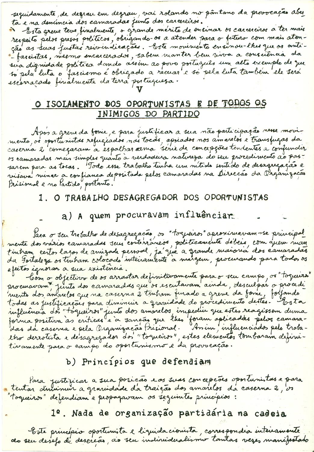 <span><p>“Quadro da situa��o que os nossos camaradas foram encontrar na fortaleza em meados de 1949”, Fevereiro de 1951.</p></span>