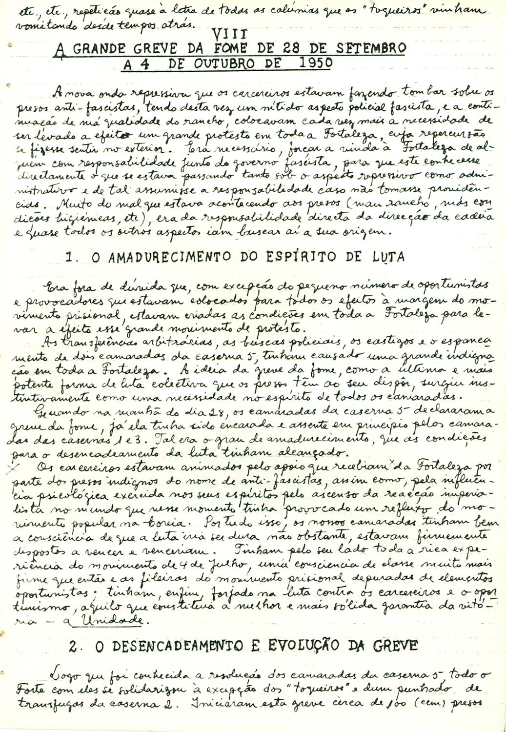 <span><p>“Quadro da situa��o que os nossos camaradas foram encontrar na fortaleza em meados de 1949”, Fevereiro de 1951.</p></span>