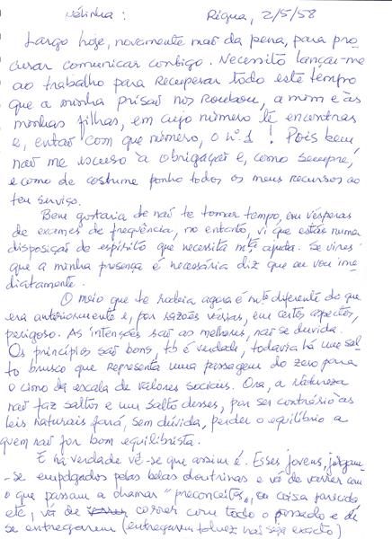 <span><p>Conjunto de cartas pessoais do pai para Paula dos Santos e para a irm� Manuela Isabel Queiroz Marques. Dos anos 50 at� 1958.</p></span>
