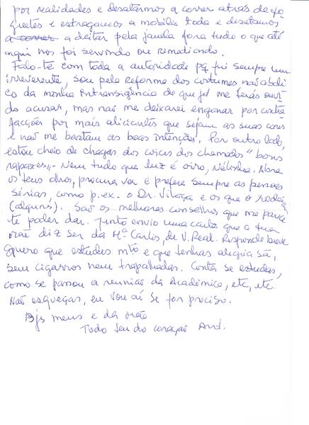 <span><p>Conjunto de cartas pessoais do pai para Paula dos Santos e para a irm� Manuela Isabel Queiroz Marques. Dos anos 50 at� 1958.</p></span>