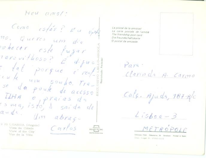 <span><p>Postais enviados � namorada, de Angola</p></span>