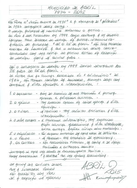 <span><p>Jornal "A Alvorada" - Testemunho pessoal sobre o 25 de Abril de 1974.</p></span>