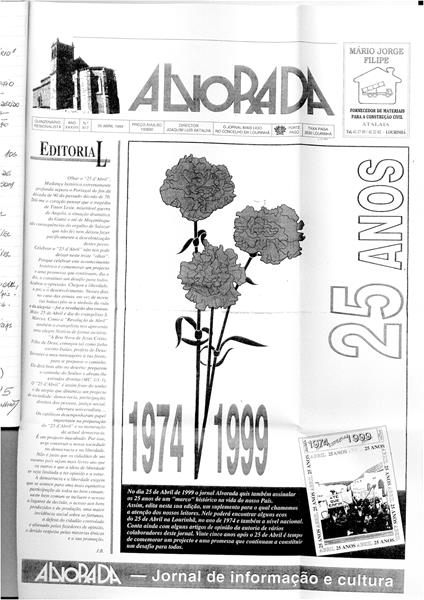 <span><p>Jornal "A Alvorada" - Testemunho pessoal sobre o 25 de Abril de 1974.</p></span>