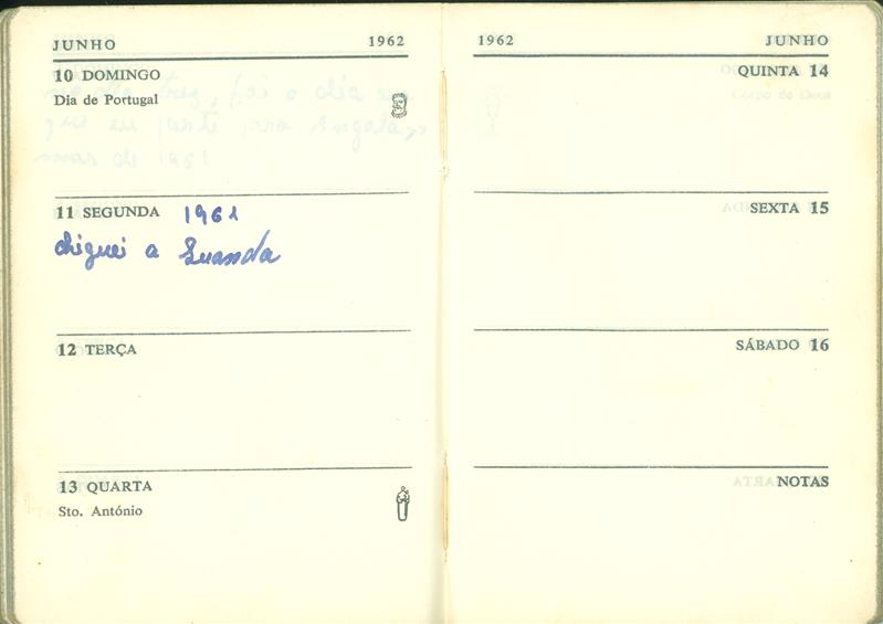 <span><p>Caderno di�rio que o marido da D. Mariana mantinha durante a sua estada na Guerra 1961-62.</p></span>