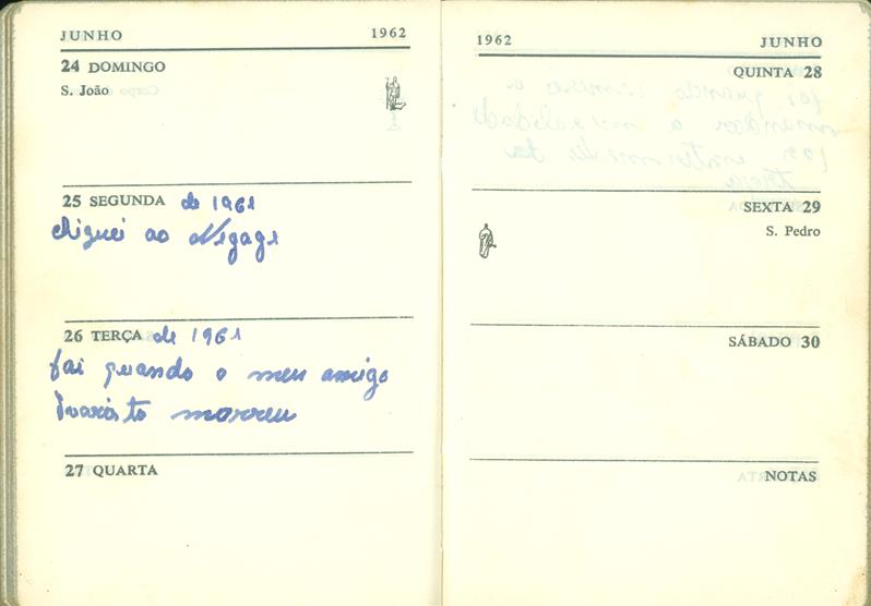 <span><p>Caderno di�rio que o marido da D. Mariana mantinha durante a sua estada na Guerra 1961-62.</p></span>