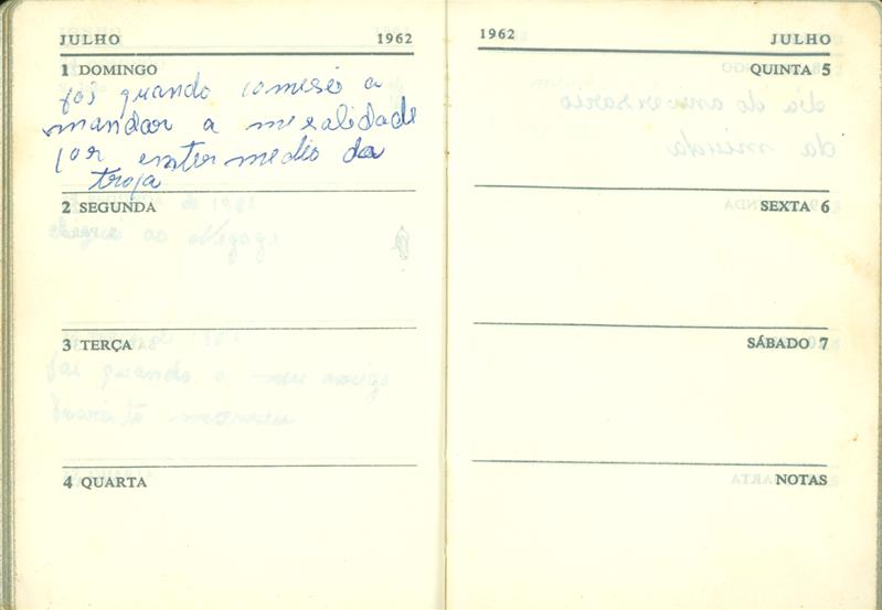 <span><p>Caderno di�rio que o marido da D. Mariana mantinha durante a sua estada na Guerra 1961-62.</p></span>