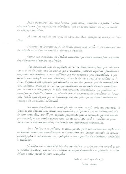 <span><p>Telegrama do regimento de infantaria de Set�bal que indica que a deten��o foi ordenada pelo COPCON. Resposta ao processo por parte do pr�prio com a sua defesa.</p></span>