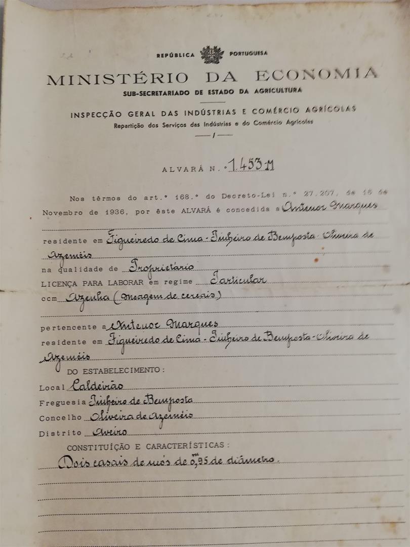 <span><p>Alvar� (1947-1953)  para labora��o com azenha de dois casais de m�s (moagem de cereais), na freguesia de Ul (Oliveira de Azem�is).</p></span>